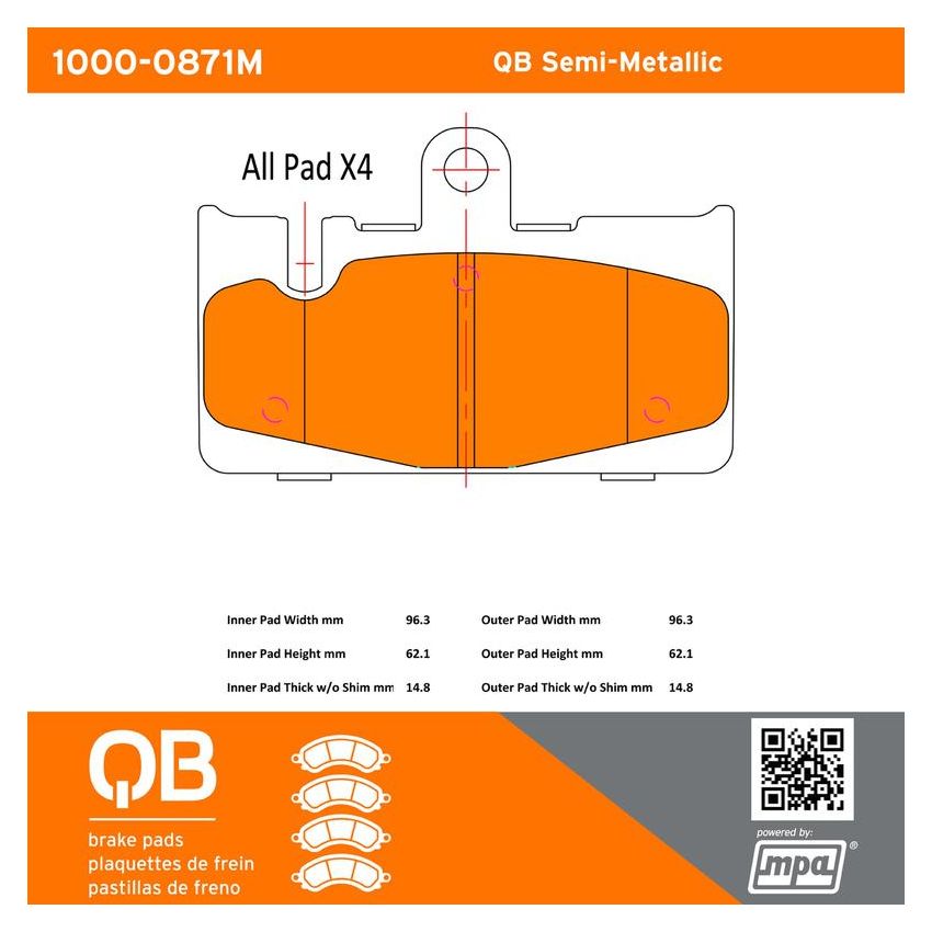 MPA 1000-0871M QB Semi-Metallic Brake Pads