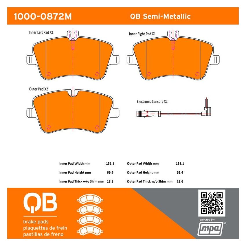 MPA 1000-0872M QB Semi-Metallic Brake Pads