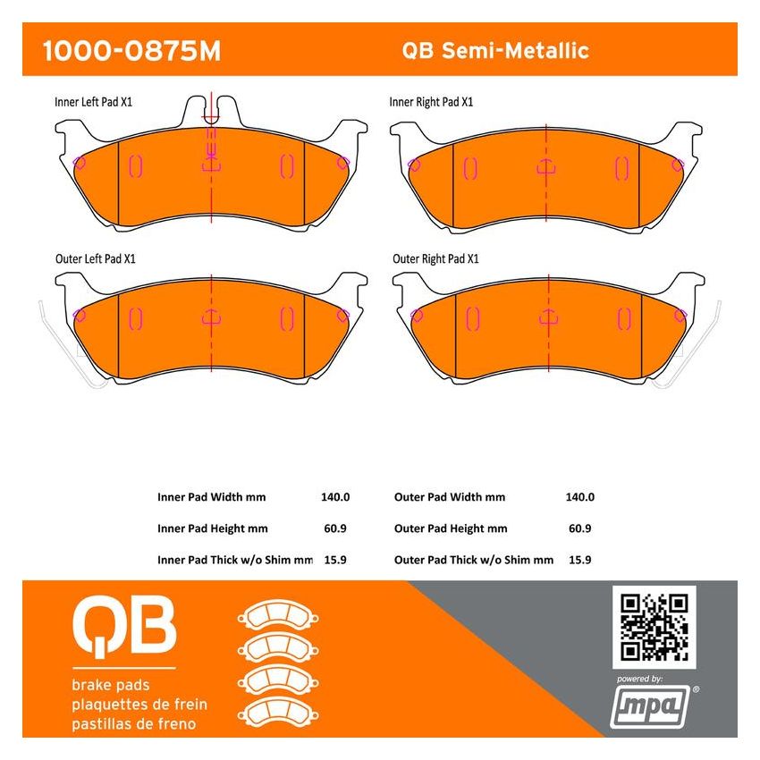 MPA 1000-0875M QB Semi-Metallic Brake Pads