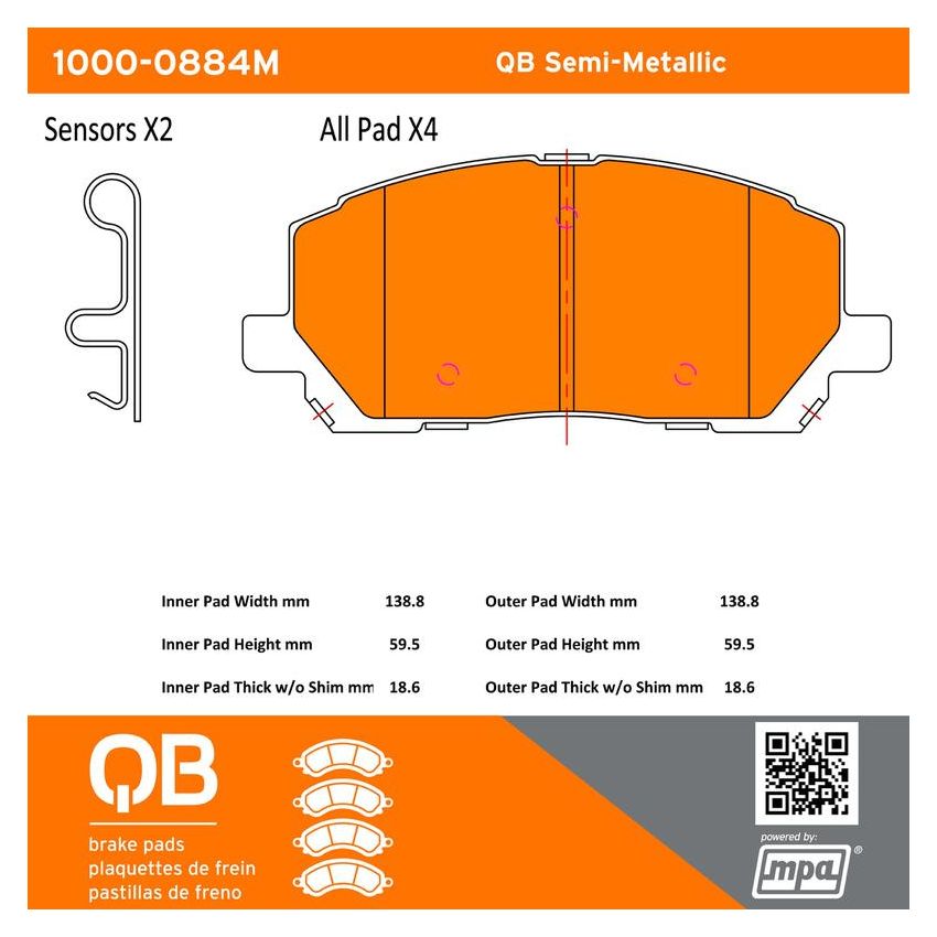 MPA 1000-0884M QB Semi-Metallic Brake Pads