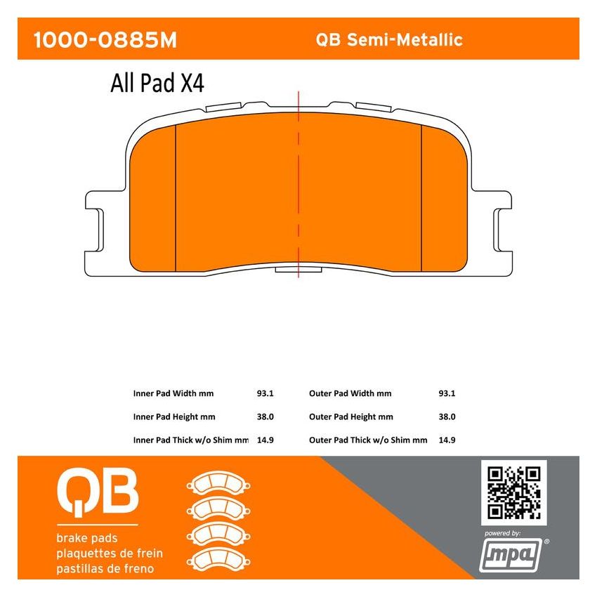 MPA 1000-0885M QB Semi-Metallic Brake Pads