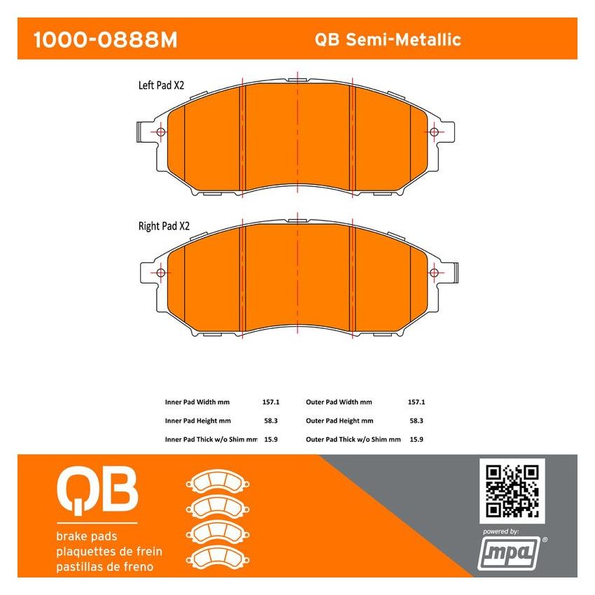 MPA 1000-0888M QB Semi-Metallic Brake Pads