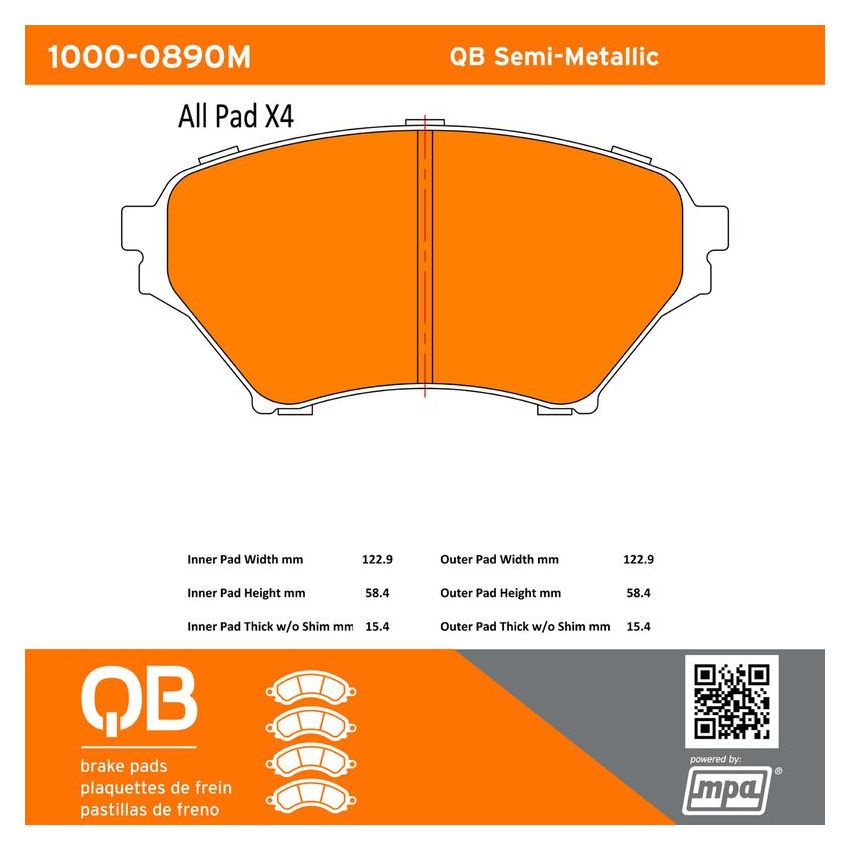 MPA 1000-0890M QB Semi-Metallic Brake Pads