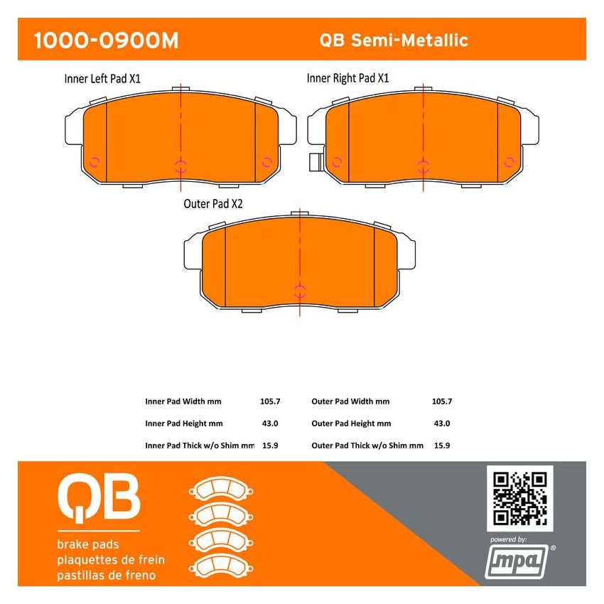 MPA 1000-0900M QB Semi-Metallic Brake Pads