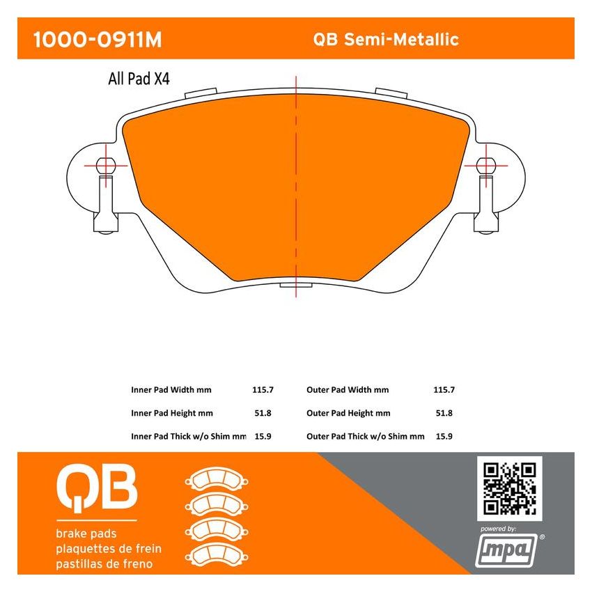 MPA 1000-0911M QB Semi-Metallic Brake Pads