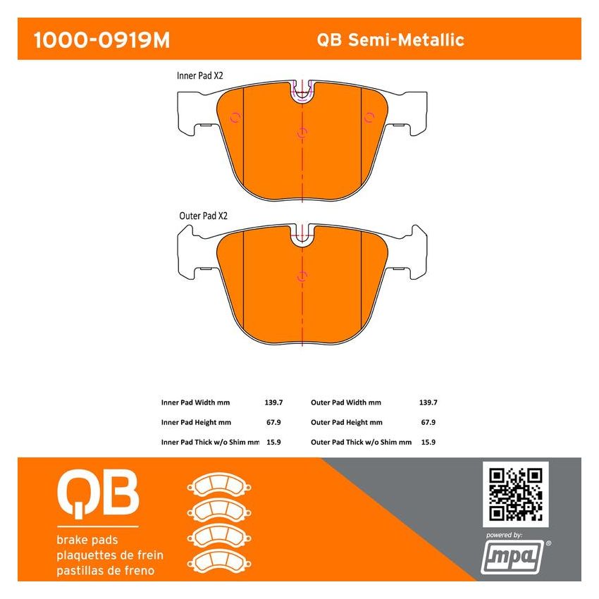 MPA 1000-0919M QB Semi-Metallic Brake Pads