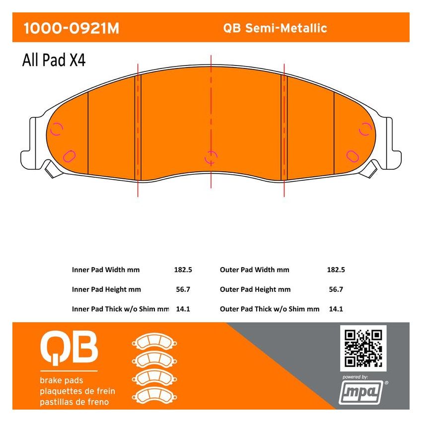 MPA 1000-0921M QB Semi-Metallic Brake Pads