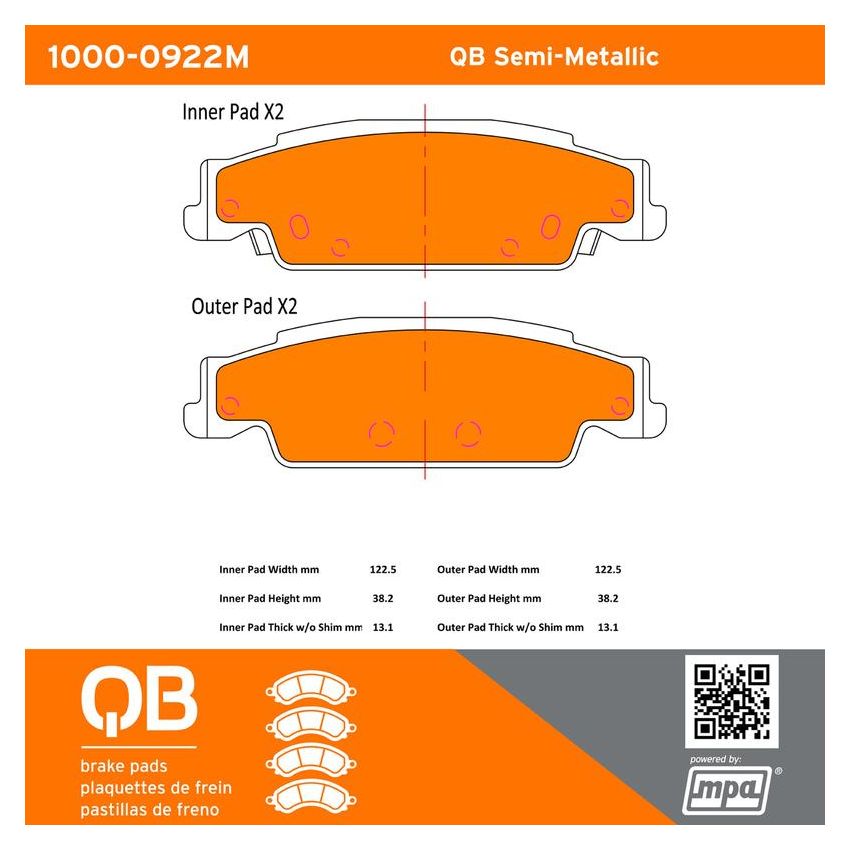 MPA 1000-0922M QB Semi-Metallic Brake Pads