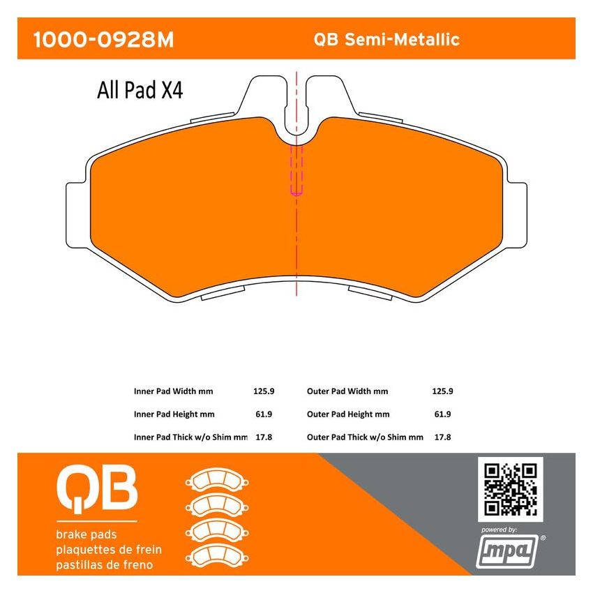 MPA 1000-0928M QB Semi-Metallic Brake Pads