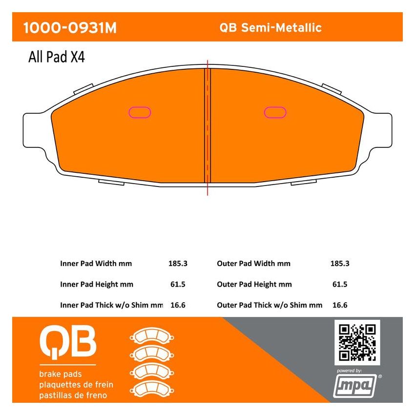 MPA 1000-0931M QB Semi-Metallic Brake Pads