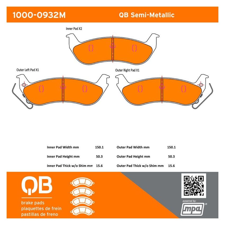MPA 1000-0932M QB Semi-Metallic Brake Pads