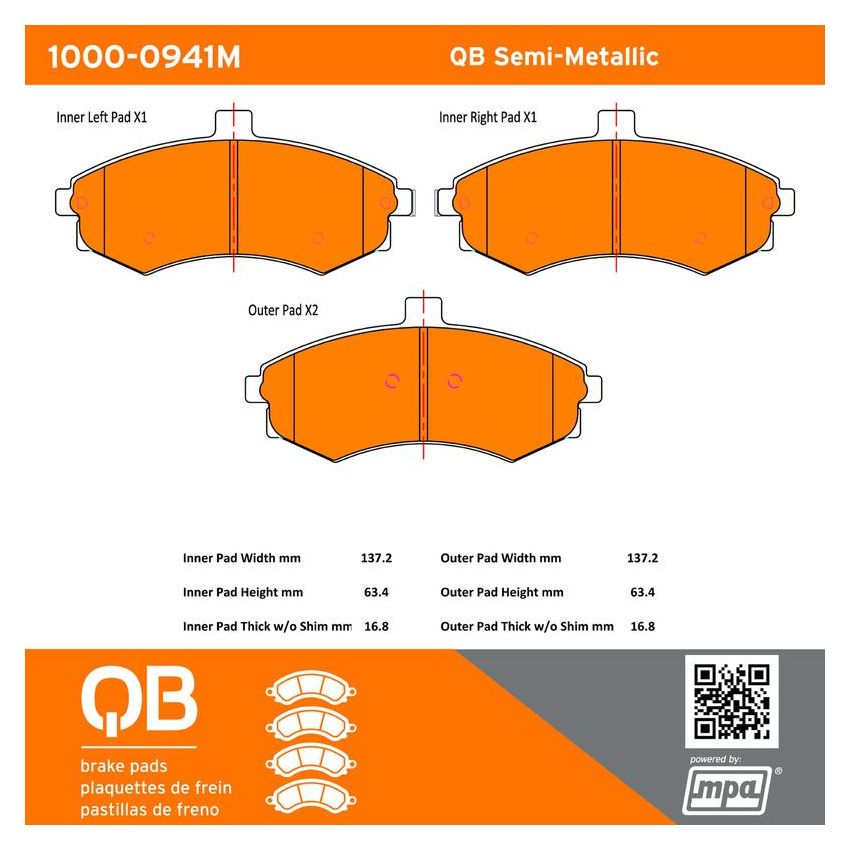 MPA 1000-0941M QB Semi-Metallic Brake Pads