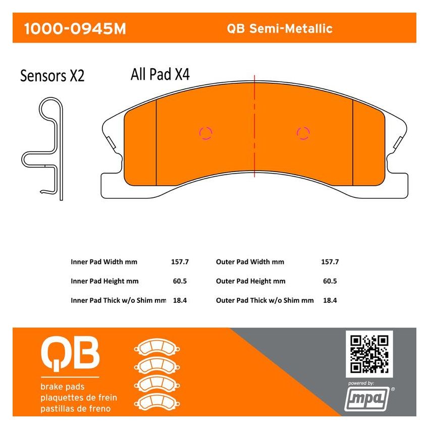 MPA 1000-0945M QB Semi-Metallic Brake Pads