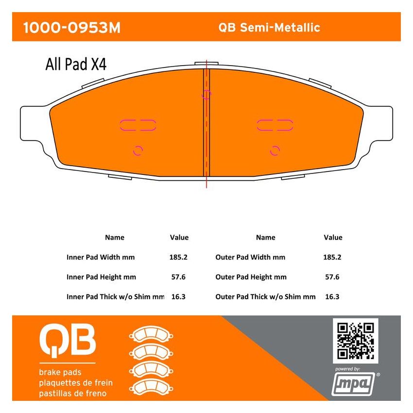 MPA 1000-0953M QB Semi-Metallic Brake Pads
