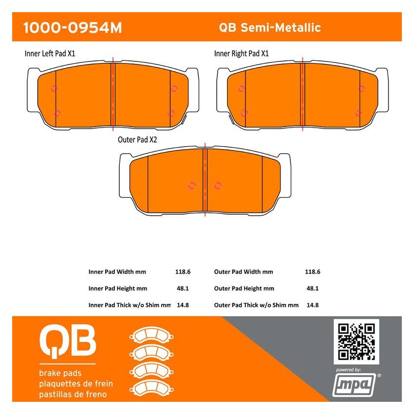 MPA 1000-0954M QB Semi-Metallic Brake Pads