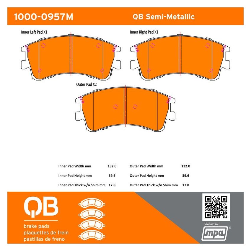 MPA 1000-0957M QB Semi-Metallic Brake Pads