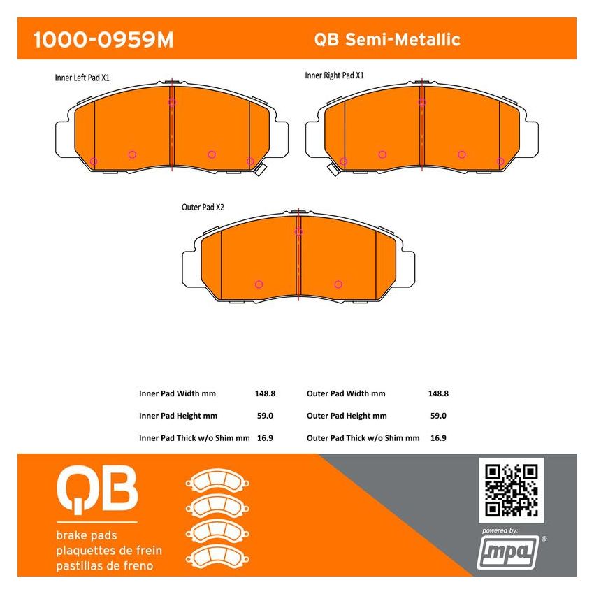 MPA 1000-0959M QB Semi-Metallic Brake Pads