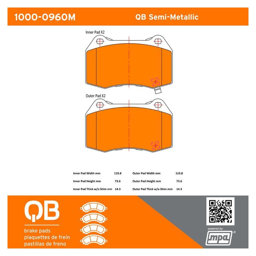 MPA 1000-0960M QB Semi-Metallic Brake Pads