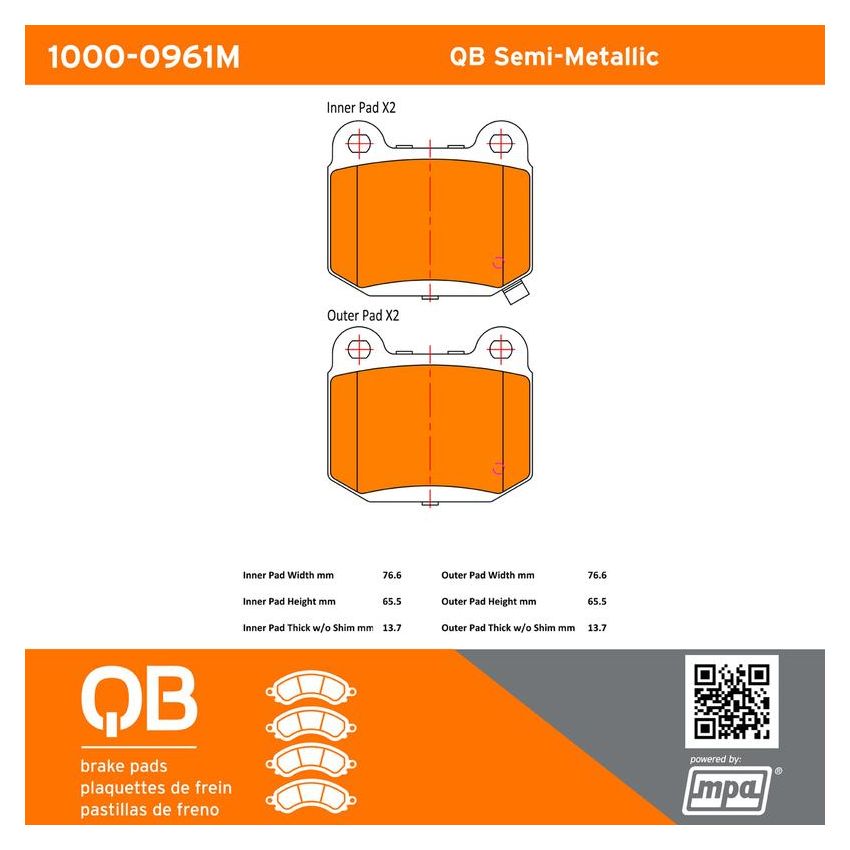 MPA 1000-0961M QB Semi-Metallic Brake Pads