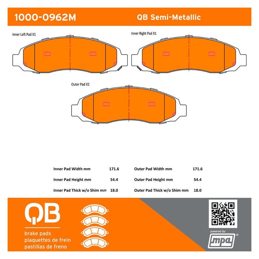 MPA 1000-0962M QB Semi-Metallic Brake Pads