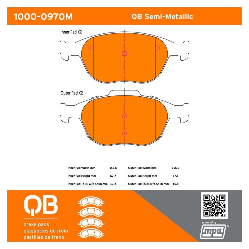 MPA 1000-0970M QB Semi-Metallic Brake Pads