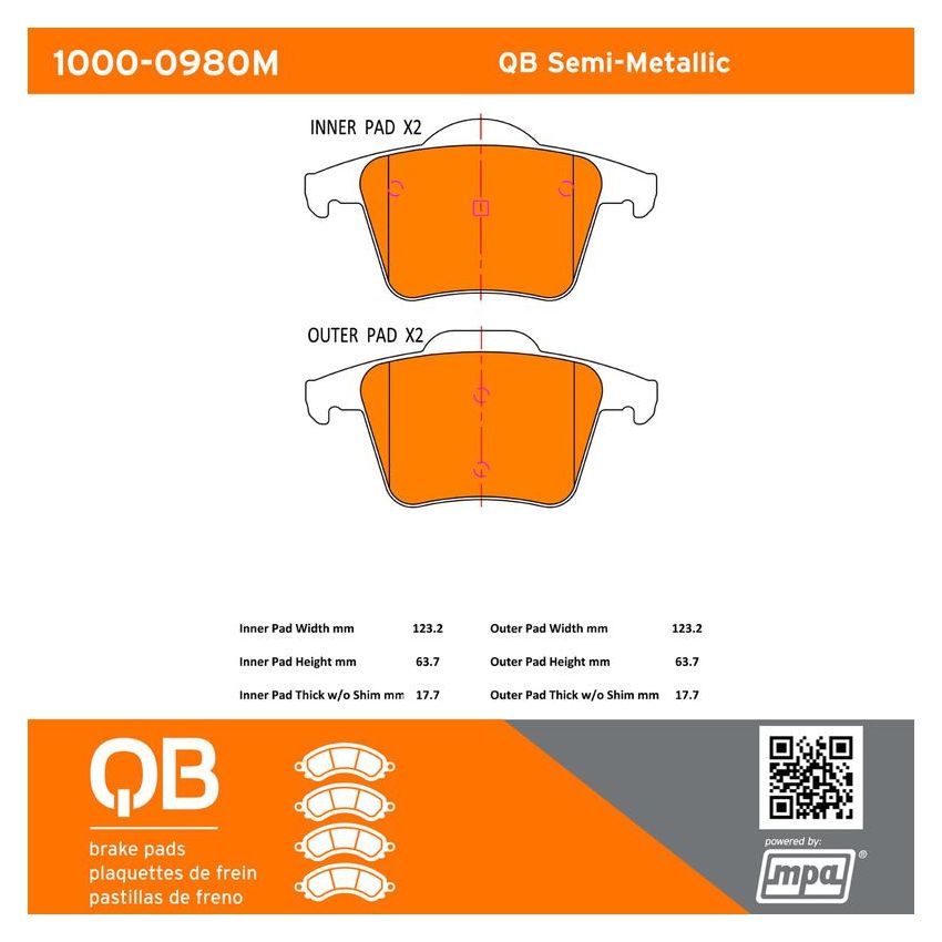 MPA 1000-0980M QB Semi-Metallic Brake Pads