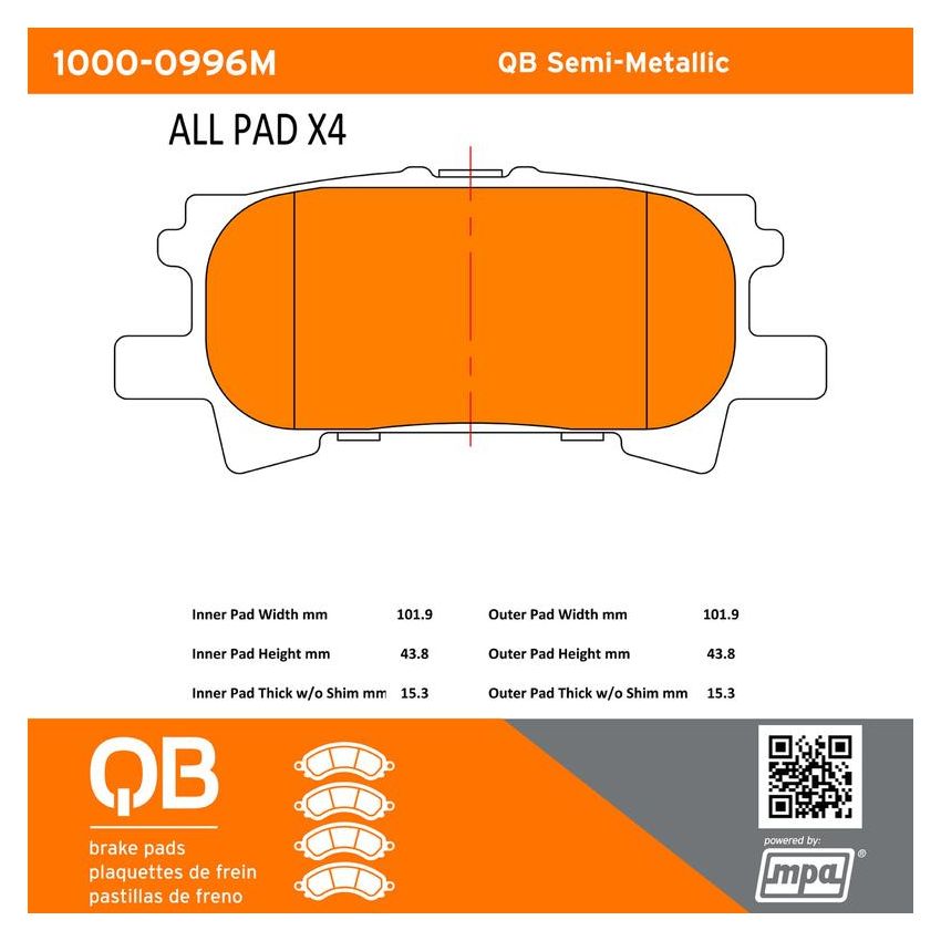 MPA 1000-0996M QB Semi-Metallic Brake Pads