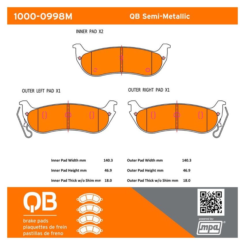 MPA 1000-0998M QB Semi-Metallic Brake Pads