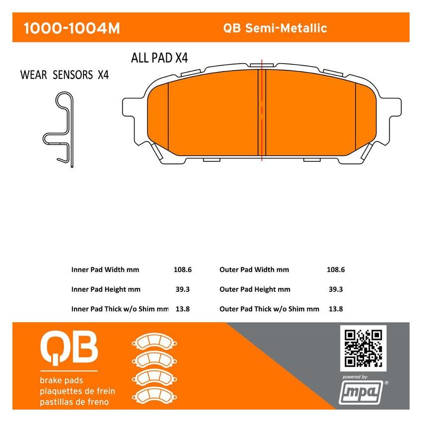 MPA 1000-1004M QB Semi-Metallic Brake Pads