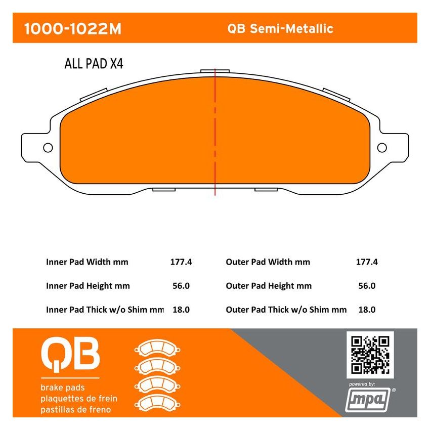 MPA 1000-1022M QB Semi-Metallic Brake Pads