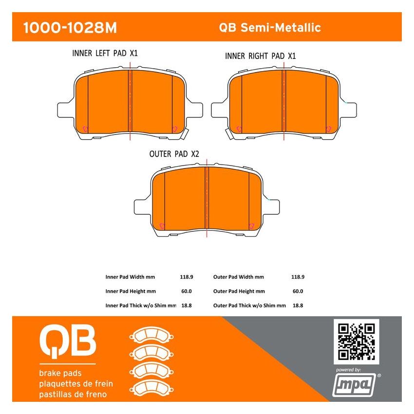 MPA 1000-1028M QB Semi-Metallic Brake Pads