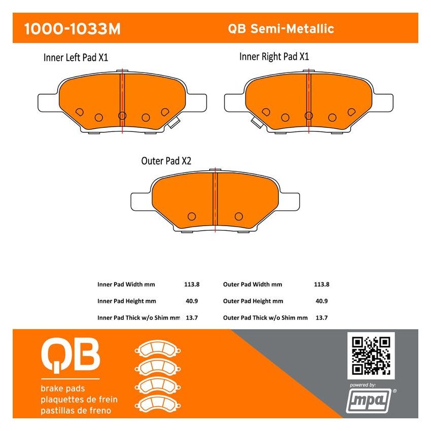 MPA 1000-1033M QB Semi-Metallic Brake Pads