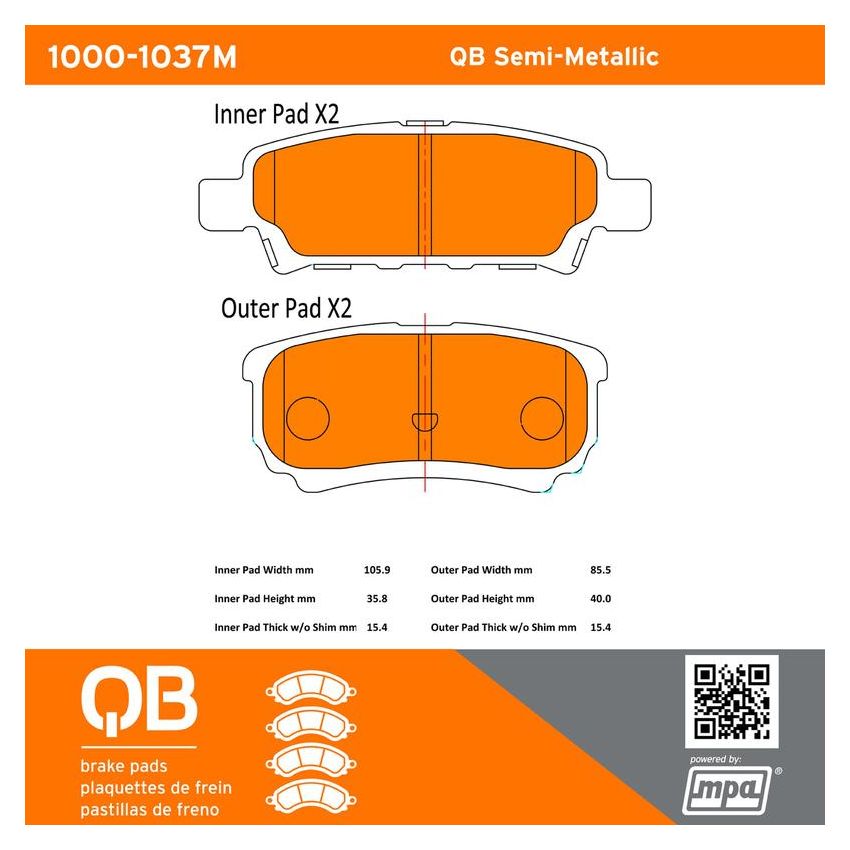 MPA 1000-1037M QB Semi-Metallic Brake Pads