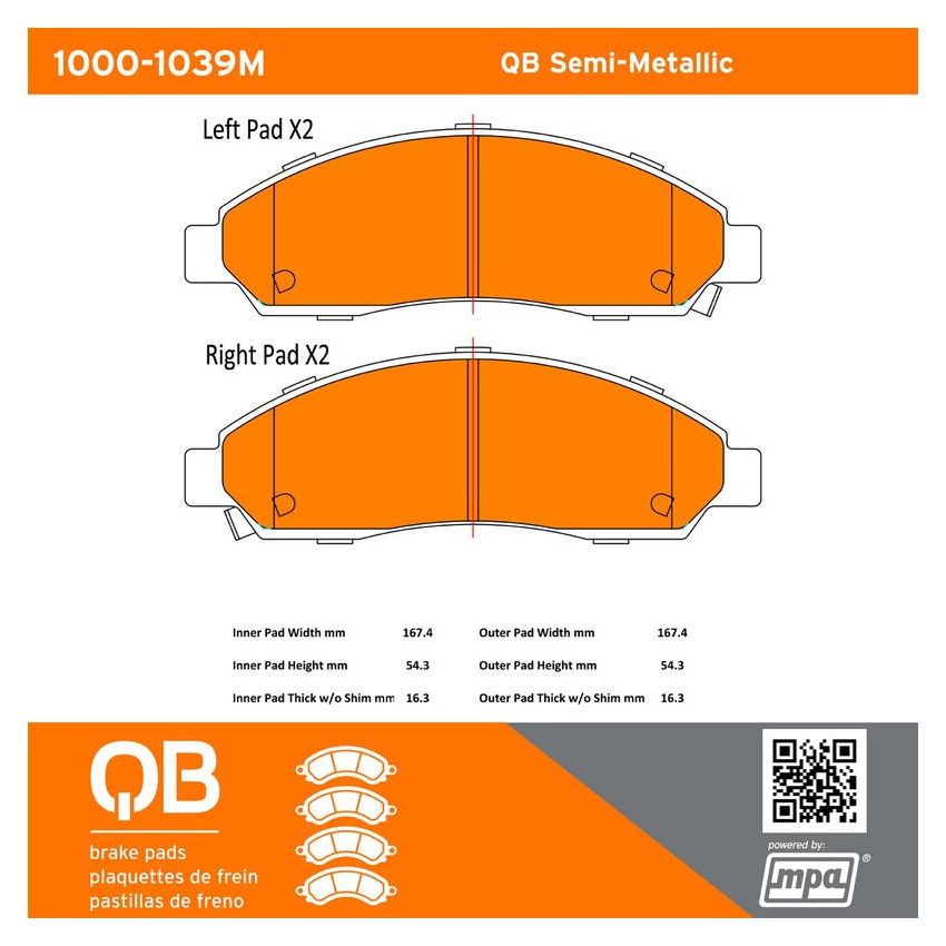 MPA 1000-1039M QB Semi-Metallic Brake Pads