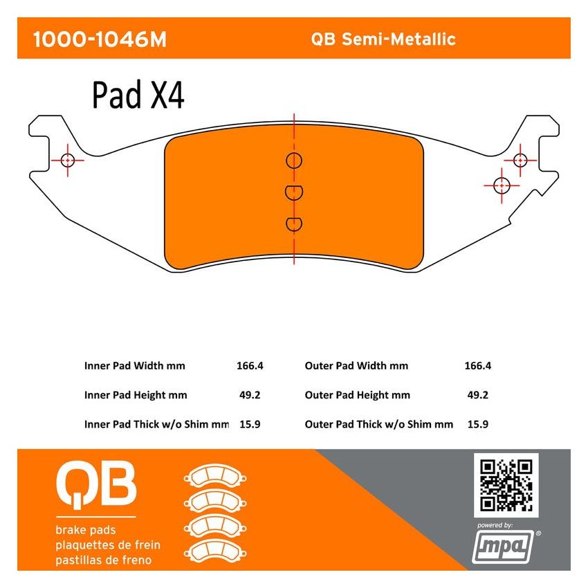 MPA 1000-1046M QB Semi-Metallic Brake Pads