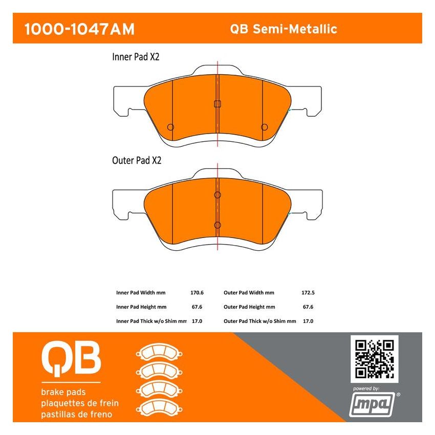 MPA 1000-1047AM QB Semi-Metallic Brake Pads