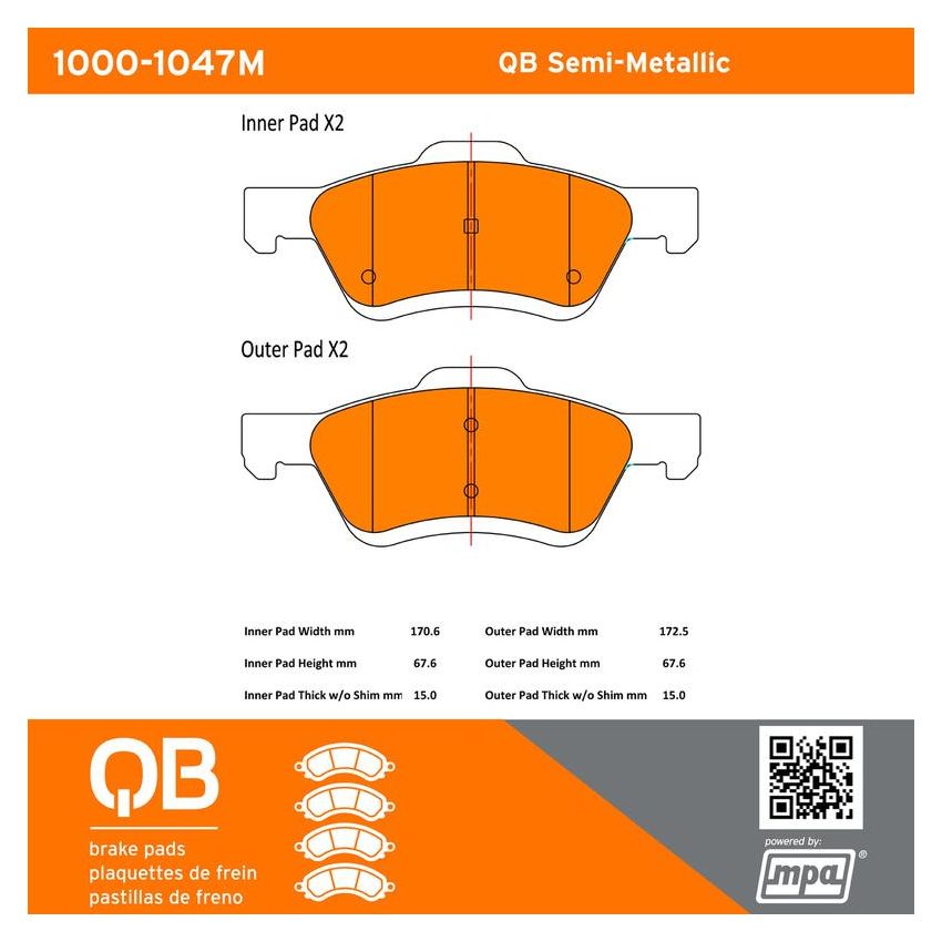 MPA 1000-1047M QB Semi-Metallic Brake Pads