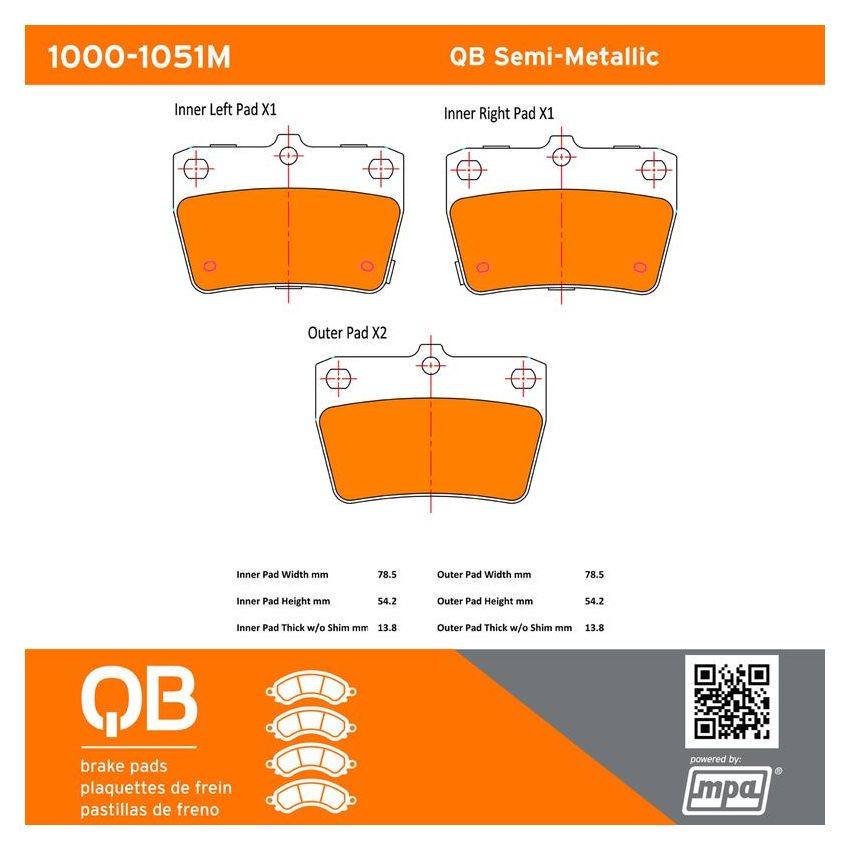 MPA 1000-1051M QB Semi-Metallic Brake Pads