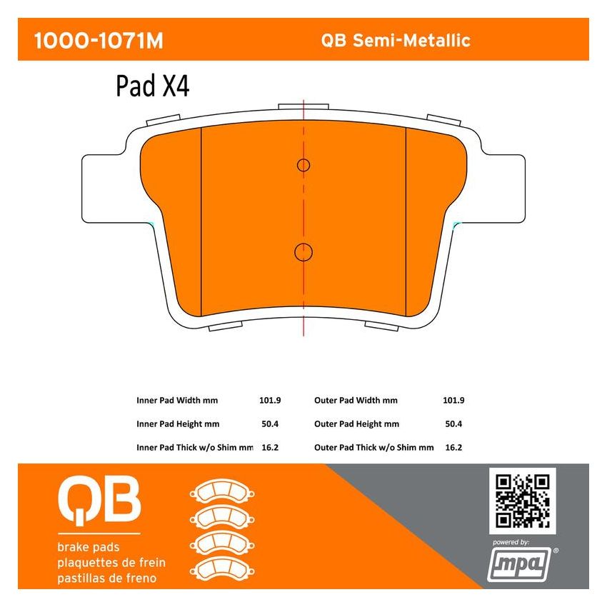 MPA 1000-1071M QB Semi-Metallic Brake Pads