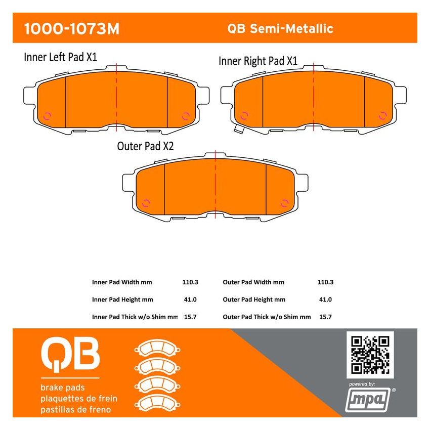 MPA 1000-1073M QB Semi-Metallic Brake Pads