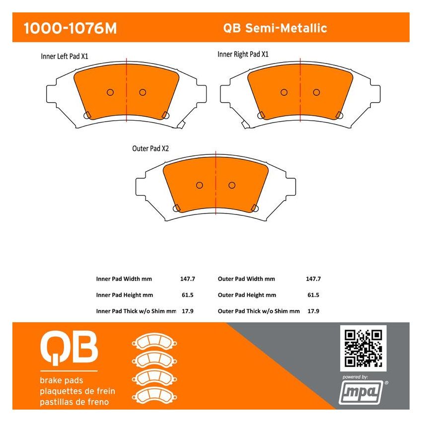 MPA 1000-1076M QB Semi-Metallic Brake Pads
