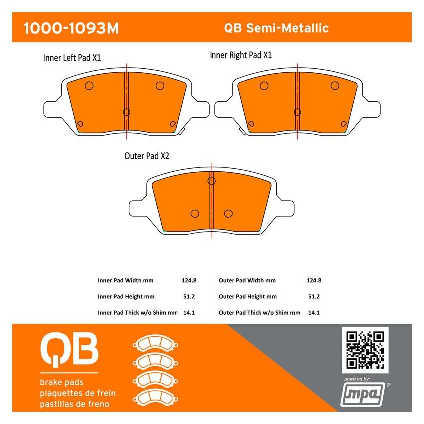MPA 1000-1093M QB Semi-Metallic Brake Pads