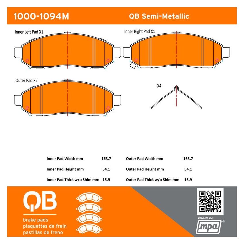 MPA 1000-1094M QB Semi-Metallic Brake Pads