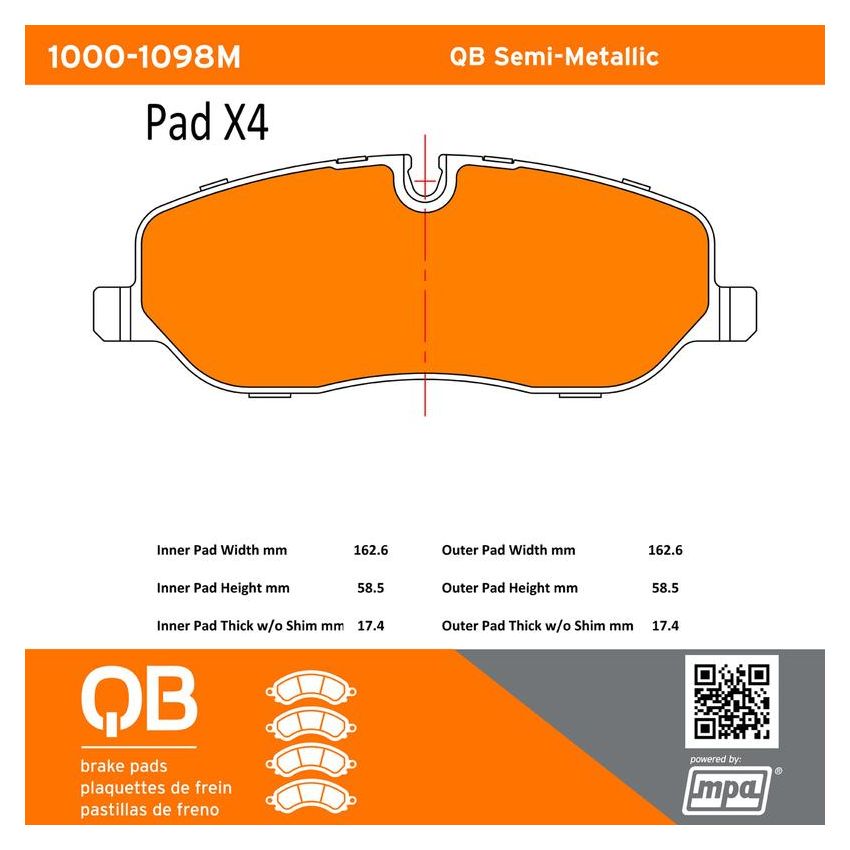 MPA 1000-1098M QB Semi-Metallic Brake Pads