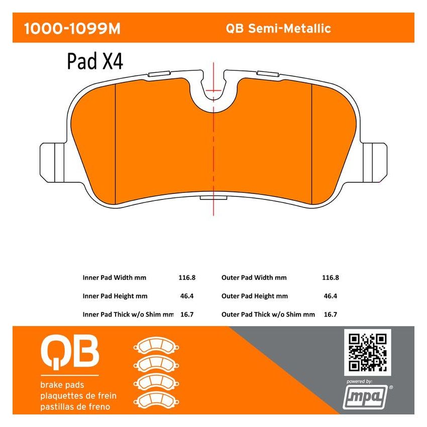 MPA 1000-1099M QB Semi-Metallic Brake Pads