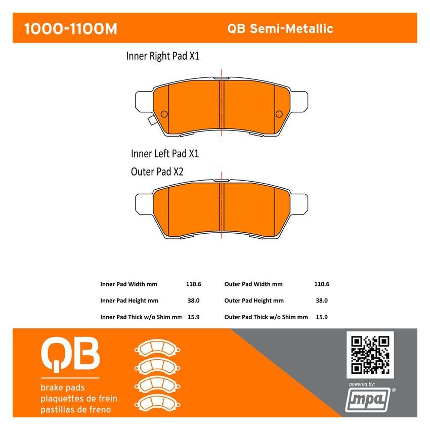 MPA 1000-1100M QB Semi-Metallic Brake Pads