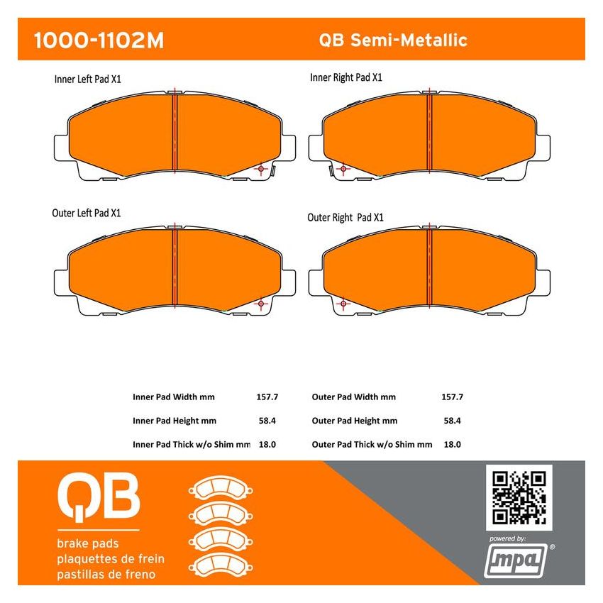 MPA 1000-1102M QB Semi-Metallic Brake Pads