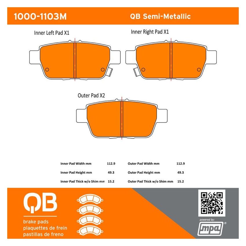MPA 1000-1103M QB Semi-Metallic Brake Pads