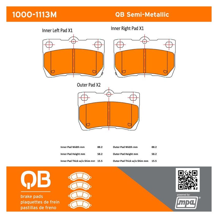 MPA 1000-1113M QB Semi-Metallic Brake Pads