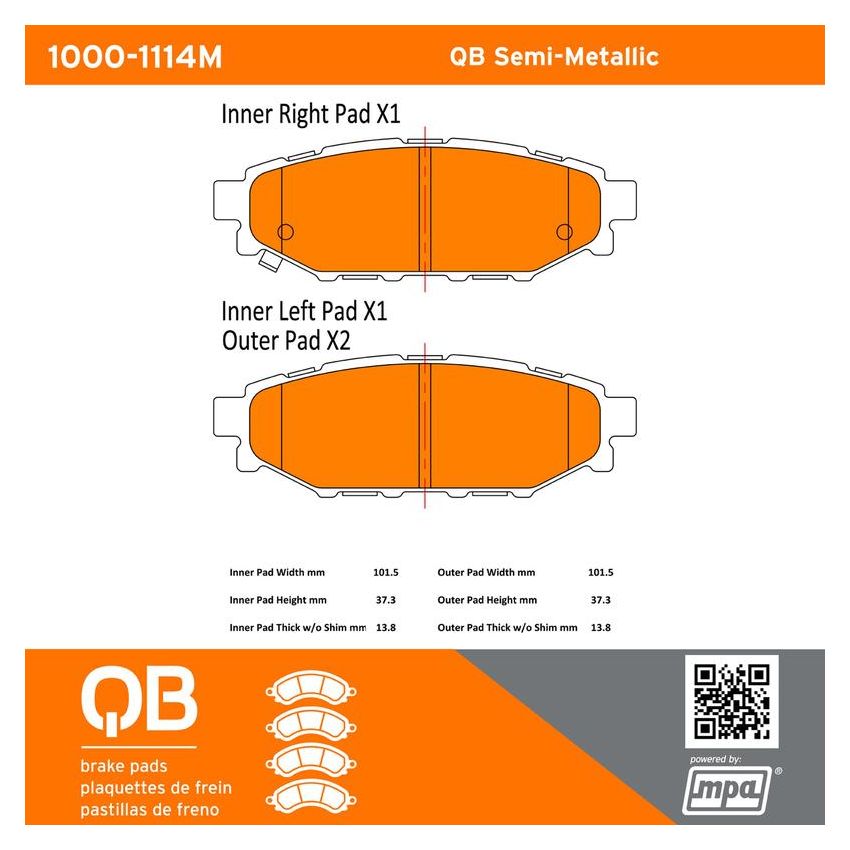 MPA 1000-1114M QB Semi-Metallic Brake Pads